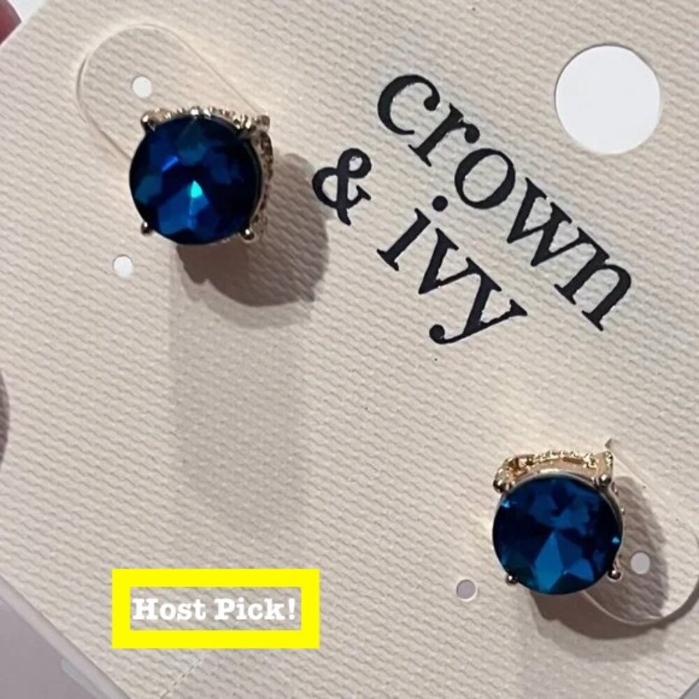 Blue-Green Stone Stud Earrings by Crown‎ & Ivy New with Tags